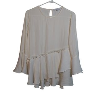 Ro & De Ivory Asymmetrical Ruffle Dramatic Bell Sleeve Blouse Size Small